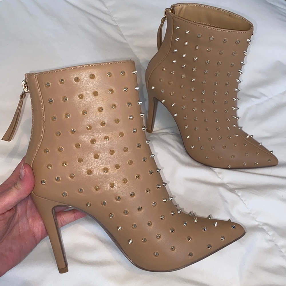 Studded nude booties